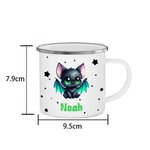 Personalised Cute Cartoon Bat Star 12 oz Multicoloured Rim Enamel Mug with Name Daily Use Halloween Gift for Boys Girls