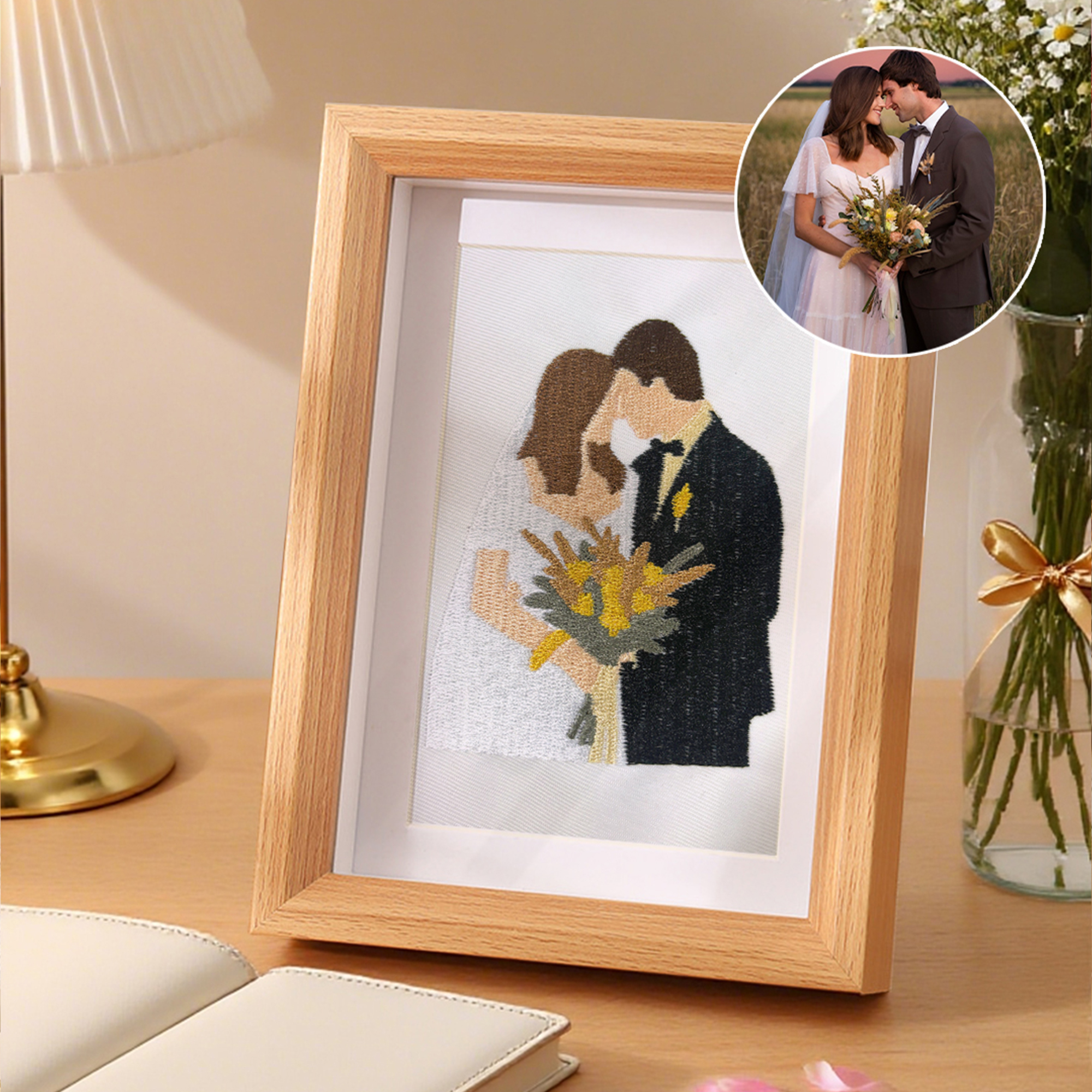Cadre photo brodé personnalisé pour chambre à coucher Cadeau d'anniversaire de mariage pour couple