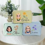 Neceser personalizado con personaje de dibujos animados flor de nacimiento nombre y cremallera regalo de viaje o cumpleaños para mujer