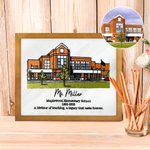 Personalized School Building Photo Embroidery Framed Painting with Text Wall Decor End of School Farewell Retirement Gift for Teachers