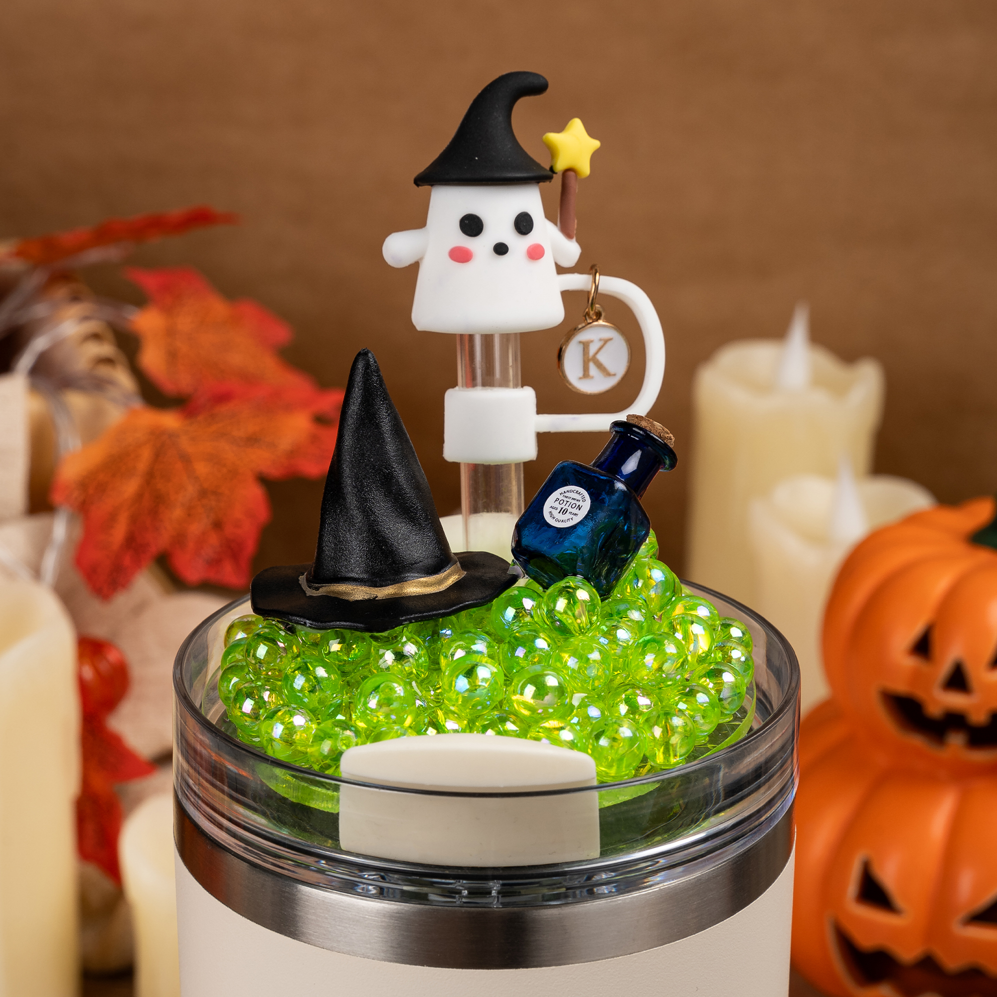 Halloween-Kürbis-Geister Becher Mit Deckel – 473 Ml Glas – Inkl. Strohhalm & Geschenkbox – Perfekt Für Eiskaffee, Smoothies, Partys