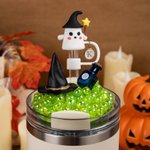 Personalized Witch Hat Pumpkin Ghost Bubble Initial Straw Topper and Lid Topper for 20 oz to 40 oz Tumbler Accessory Halloween Gift for Family Friend