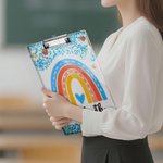 Personalized Glitter Rainbow Apple Acrylic Clipboard with Text School Supplies Teacher Appreciation Week Gift for Teachers