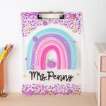 Personalized Glitter Rainbow Apple Acrylic Clipboard with Text School Supplies Teacher Appreciation Week Gift for Teachers
