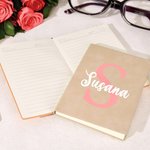 Cuaderno A5 de cuero personalizado con inicial floral y nombre 100 páginas rayadas regalo de cumpleaños u oficina para amigos familia y colegas