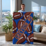 Personalized Football Multicolor Soft Throw Blanket with Text Birthday Game Day Team Gift for Football Lovers Players