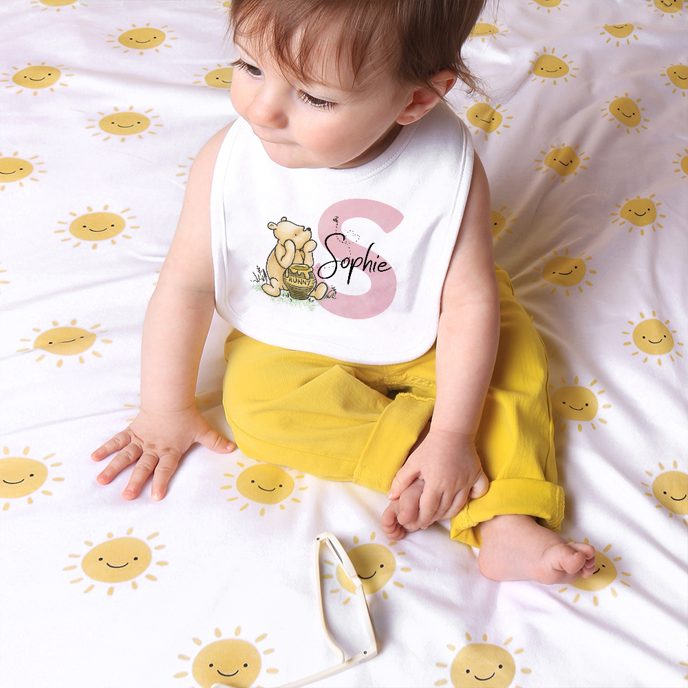 Discover Personalized Classic Winnie the Pooh 100% Cotton Baby Bodysuit Bib Set with Name and Initial Baby Shower Birthday Gift for Newborns