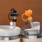 Personalised Bat Pumpkin Witch Hat Ghost Straw Topper with Initial Charm Accessory for Stanley Cup Halloween Gift for Family Friends
