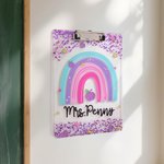 Personalized Glitter Rainbow Apple Acrylic Clipboard with Text School Supplies Teacher Appreciation Week Gift for Teachers