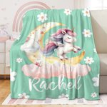 Personalized Fantasy Unicorn Dreamy Moon Soft Throw Blanket with Name Home Decor Birthday Baby Shower Gift for Girls