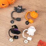 Personalised Bat Pumpkin Witch Hat Ghost Straw Topper with Initial Charm Accessory for Stanley Cup Halloween Gift for Family Friends