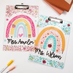 Personalized Glitter Rainbow Apple Acrylic Clipboard with Text School Supplies Teacher Appreciation Week Gift for Teachers