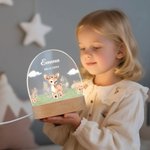 Personalisiertes Bär Fuchs LED-Nachtlicht mit Niedlichem Tier Holzsockel und Namen Kinderzimmer Deko Baby Party Geburtstag Geschenk für Mädchen Jungen