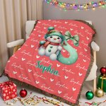 Personalized Cute Cartoon Santa Hat Snowman Initial Word Cloud Soft Tassel Blanket with Name Home Decor Christmas Anniversary Gift for Family