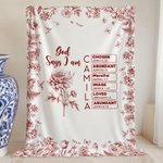 Personalised Toile De Jouy Birth Flower Bible Chapter Name Soft Throw Blanket Baptism Birthday Christmas Gift for Women Christians