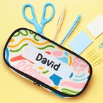 Trousse à Crayons Multi-compartiments Personnalisée avec Nom et Motif de Fond Style Graffiti Abstrait Cadeau Rentrée Scolaire Anniversaire pour Enfant