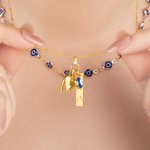 Personalized Evil Eye Wishbone Horseshoe Set of 2 Necklaces with Name and Heart-Shaped Pendant Birthday Anniversary Gift for Family Friends