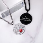 Gepersonaliseerde Gegraveerde Medisch ID Sieraden met Familieboom Roestvrijstalen Ketting voor Dames Heren en Grootouders