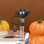 Personalised Bat Pumpkin Witch Hat Ghost Straw Topper with Initial Charm Accessory for Stanley Cup Halloween Gift for Family Friends