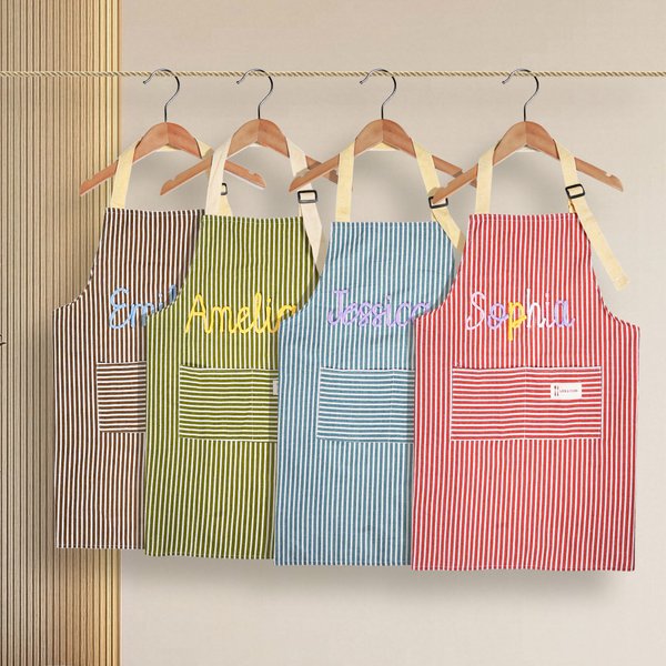 Personalized Stripe Adjustable Apron with Name and Pocket Barbeque Party Birthday Gift for Cooking Lover Family Friend
