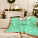Personalized Cute Cartoon Santa Hat Snowman Initial Word Cloud Soft Tassel Blanket with Name Home Decor Christmas Anniversary Gift for Family