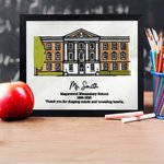 Personalized School Building Photo Embroidery Framed Painting with Text Wall Decor End of School Farewell Retirement Gift for Teachers