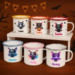 Personalised Cute Cartoon Bat Star 12 oz Multicoloured Rim Enamel Mug with Name Daily Use Halloween Gift for Boys Girls