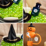 Personalized Witch Hat Pumpkin Ghost Bubble Initial Straw Topper and Lid Topper for 20 oz to 40 oz Tumbler Accessory Halloween Gift for Family Friend