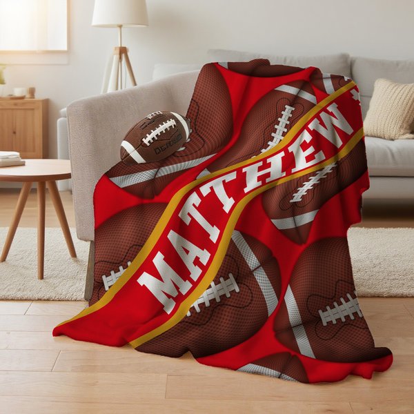 American Football Multicolour Throw Blanket Embroidered Game Day Gift