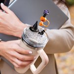 Personalized Witch Hat Pumpkin Ghost Bubble Initial Straw Topper and Lid Topper for 20 oz to 40 oz Tumbler Accessory Halloween Gift for Family Friend