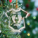 Personalized Baby Bodysuit Pregnancy Announcement Ornament with Text and Year Christmas Tree Home Decor Birthday Gift for New Parents
