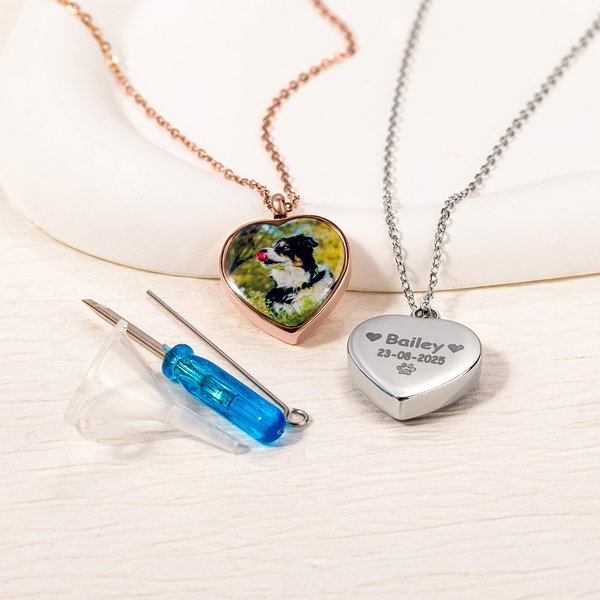 Gepersonaliseerde Sierlijke Foto Harturnketting met Gegraveerde Tekst Sympathie Herinneringsgeschenk voor Huisdierbezitters en Huisdierliefhebbers