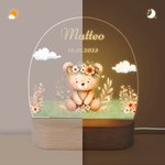 Personalisiertes Bär Fuchs LED-Nachtlicht mit Niedlichem Tier Holzsockel und Namen Kinderzimmer Deko Baby Party Geburtstag Geschenk für Mädchen Jungen