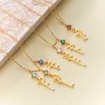 Personalisierte 1-8 Birthstone & Name Hanging Anhänger Familie Halskette Geburtstag Jahrestag Weihnachten Geschenk für Frauen Oma Mom
