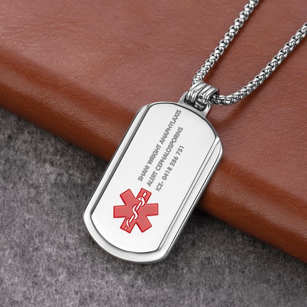 Personalised Identification Medical Alert Symbol ID Tag Necklace with Engraved Texts Emergency Survival Birthday Gift for Friends Family