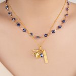 Personalized Evil Eye Wishbone Horseshoe Set of 2 Necklaces with Name and Heart-Shaped Pendant Birthday Anniversary Gift for Family Friends