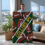 Personalized Football Multicolor Soft Throw Blanket with Text Birthday Game Day Team Gift for Football Lovers Players