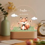 Personalisiertes Bär Fuchs LED-Nachtlicht mit Niedlichem Tier Holzsockel und Namen Kinderzimmer Deko Baby Party Geburtstag Geschenk für Mädchen Jungen