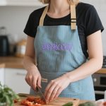 Personalized Stripe Adjustable Apron with Name and Pocket Barbeque Party Birthday Gift for Cooking Lover Family Friend