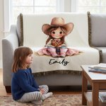 Personalized Cartoon Cowboy Cowgirl Tassel Soft Throw Blanket with Name Home Decor Birthday Gift for Kids Cowboy Lovers