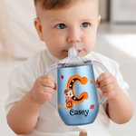 Personalized 3D Style Cartoon Character Halloween Theme Initial 10 oz Insulated Name Sippy Cup with Lid and Handle Halloween Gift for Toddler Kids