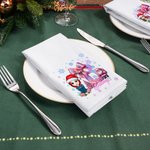 Personalized Cartoon Character Pink Bow Flower Initial 100% Cotton Christmas Table Napkin with Name Table Decoration Christmas Gift for Family Friend