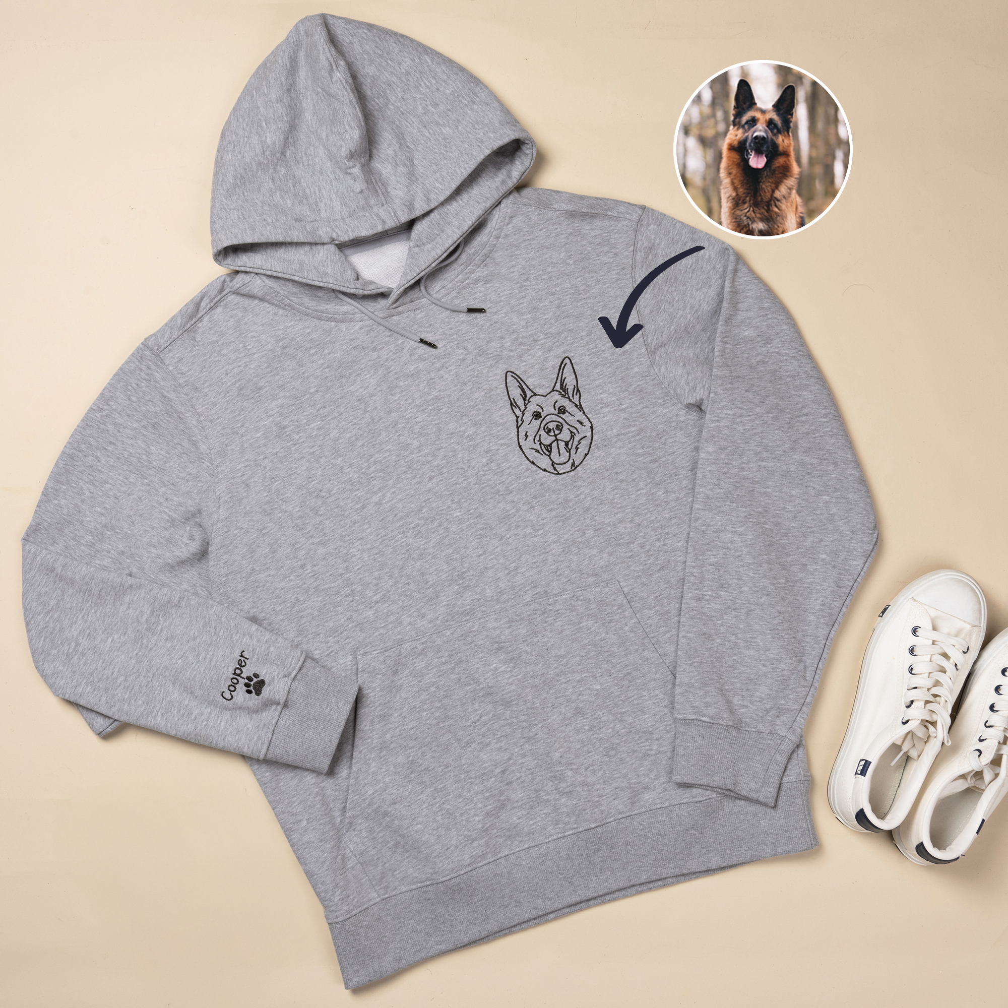 Personnalisé brodé visage de l'animal photo Multicolore T-shirt Sweatshirt Hoodie avec 1-2 noms Daily Wear Anniversaire Cadeau commémoratif de l'animal de compagnie pour l'amant propriétaire