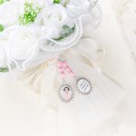 Personalized Multicolor Ribbon Vintage Oval Photo Bouquet Charm with Beads and Heart Pendant Engagement Wedding Gift for Bride Couple