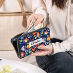 Portefeuille à Motif Floral Personnalisé avec Nom Accessoire en Cuir PU Multi-compartiments Fermeture Éclair Cadeau Anniversaire pour Femme