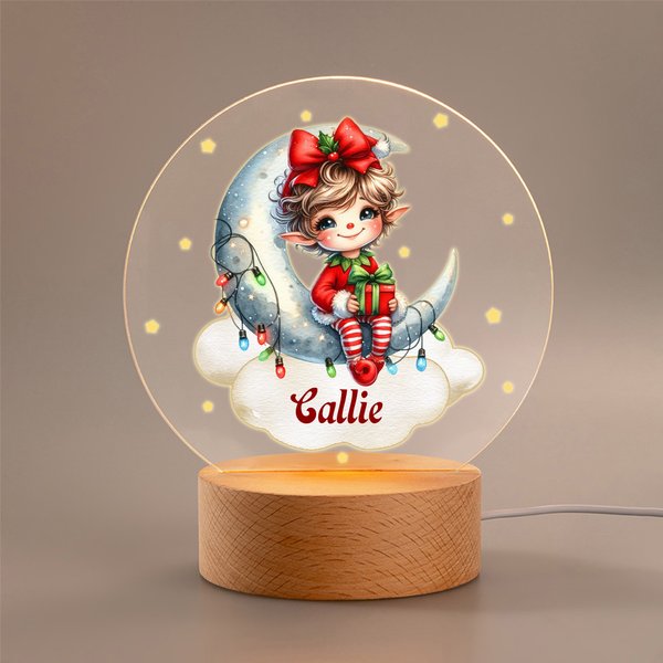Luz nocturna LED personalizada con nombre y base de madera decoración para habitación regalo de Navidad para bebés y niños