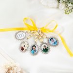 Personalized Multicolor Ribbon Vintage Oval Photo Bouquet Charm with Beads and Heart Pendant Engagement Wedding Gift for Bride Couple