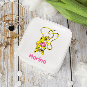 Personalised Cute Long-Tailed Leopard Marsupilami PU Leather Jewellery Box with Name Travel Accessory Birthday Gift for Girls | Callie × Marsupilami®