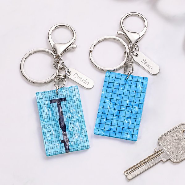 Personalised Swimming Pool Water Ripples Keychain with Engraved Name Tag Birthday Anniversary Gift for Swimmer Swimming Lover