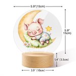 Personalized Moon Star Cartoon Sleeping Animals Acrylic LED Night Light with Wooden Base and Name Nursery Decor Baby Shower Birthday Gift for Kids